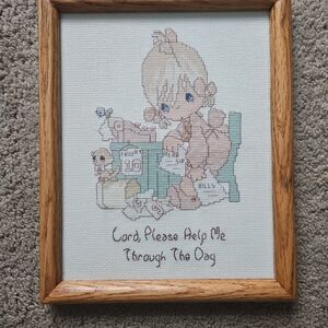 Framed Precious Moments Cross-Stitch Art